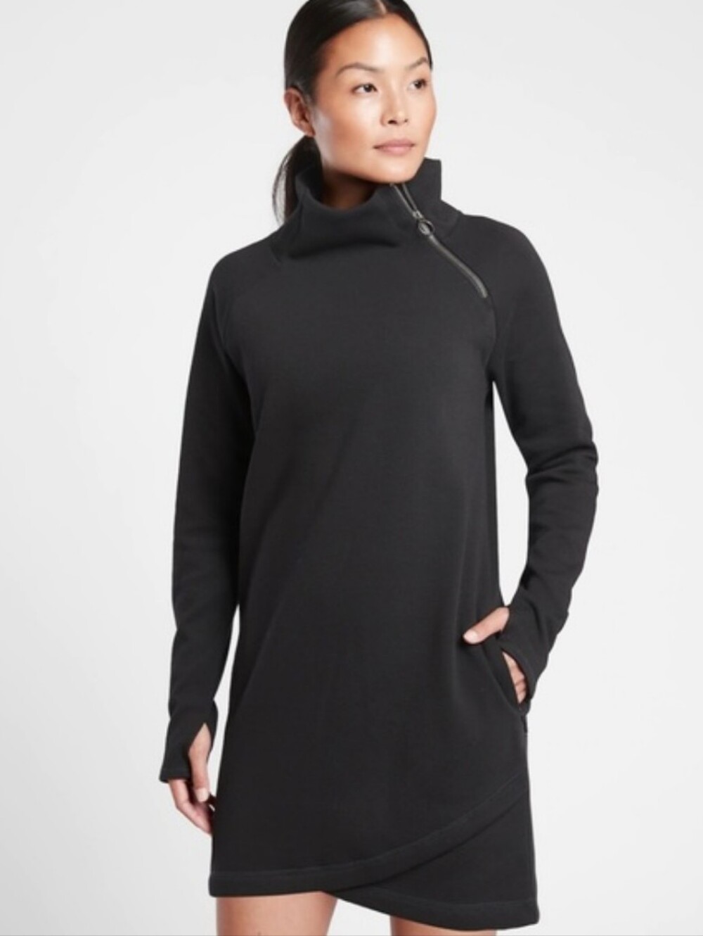 Athleta Cozy Karma Asym Sweatshirt Dress in Black